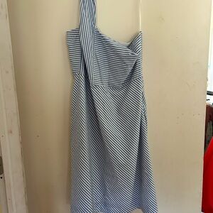 Banana Republic One Shoulder Blue Striped Dress